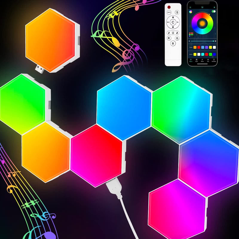 Hexagon Lights (8 Pack) LED Wall Panels, TISOFU RGB Gaming Lights with APP, Smart Modular Panel Hex Tiles Push Glide Expansion Shapes Lights 8 Pack