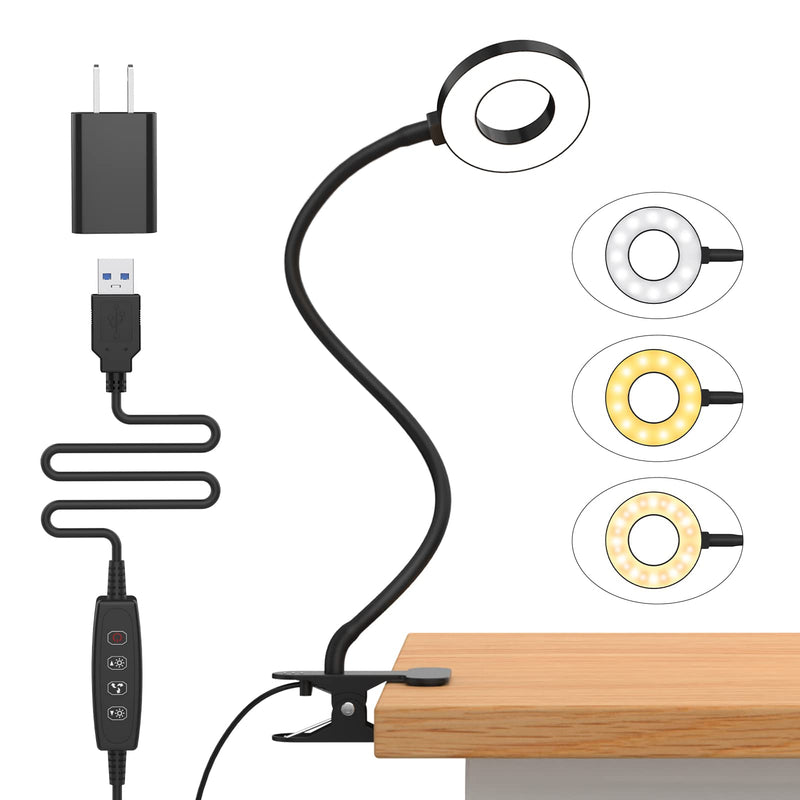 iZELL Desk Lamp, [3 Color Modes & 10 Brightness] LED Reading Light with Clamp, Flexible Gooseneck Book Light for Kids Reading Book in Bed at Night Clip on Table, Headboard, Dorm - 15.8‘’ Black 15.8'' Black