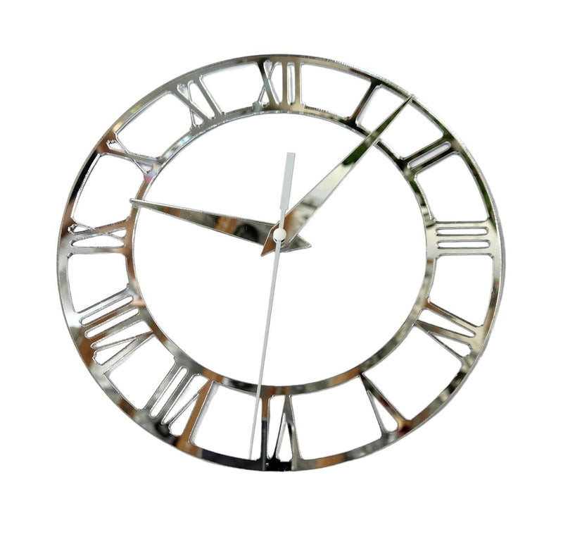 Clock Face with Clock Hands for Resin, Crafts, DIY, Round Mirror Clock Dials with Roman Numerals, Resin Accessories (7.87 Inch Classic Silver)