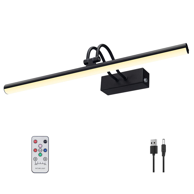 Picture Light,16in Battery Operated Art Lights for Paintings,Remote Control Display Light with Timer and Dimmable for Accent Photo,Frame,Portrait,Dartboard-Black 16inch Black