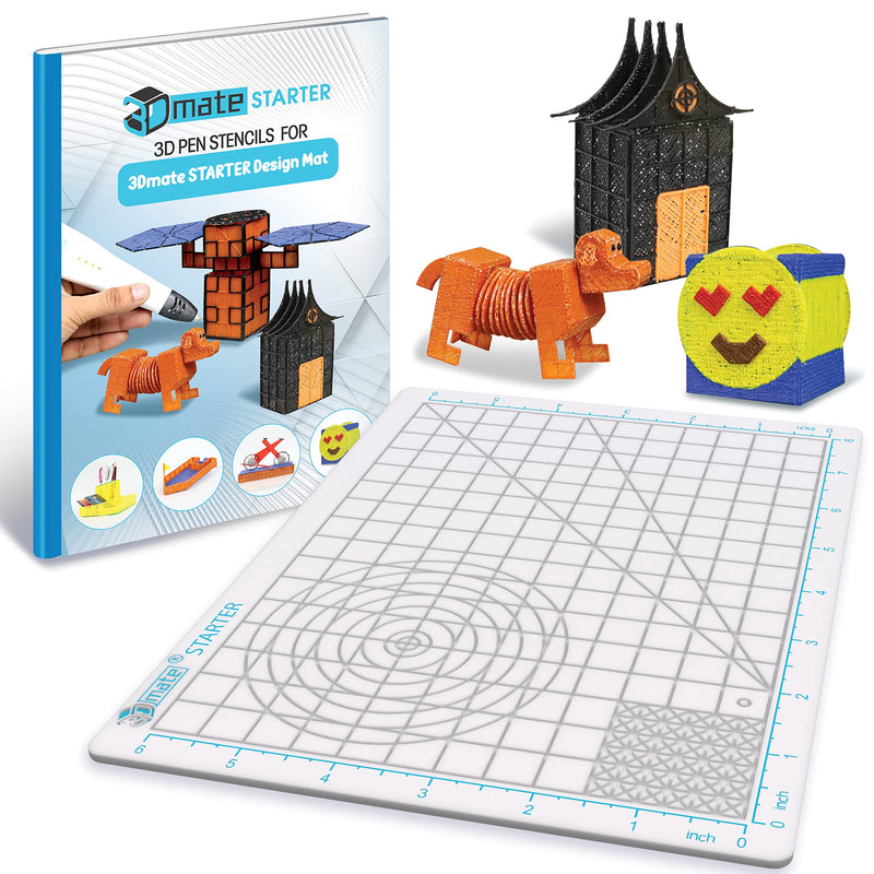 3Dmate Starter - Transparent 3D Pen Mat 9 x 7 Inches with Compatible Stencils Book - Flexible Two-Sided Heat-Resistant Silicone - 3D Pen Accessories - Templates for Kids, Adults STARTER w Stencils