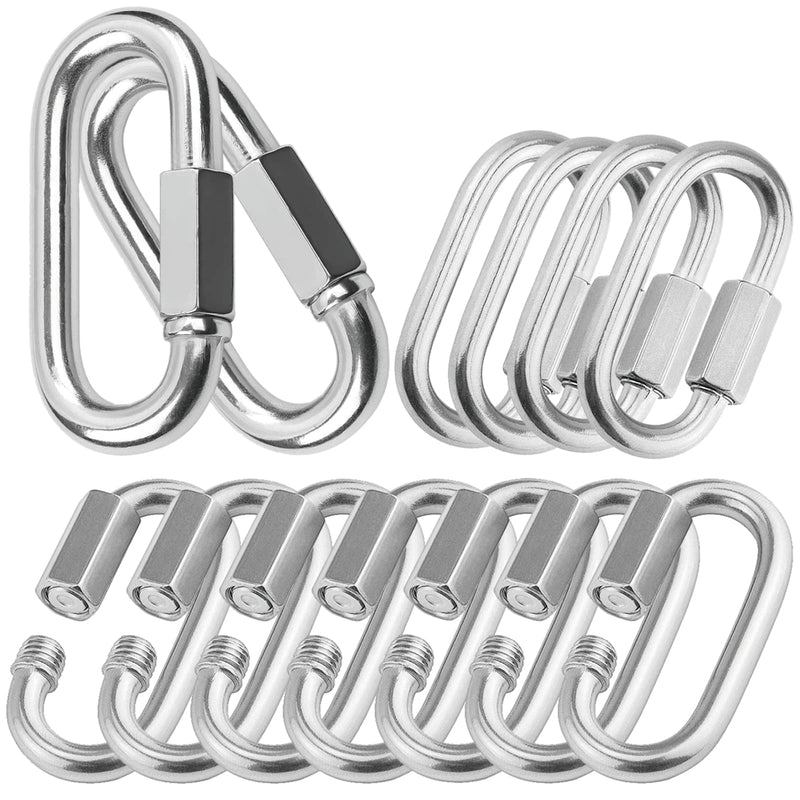 Quick Links,Chain Links Connector, 620lbs Capacity Heavy Duty Carabiner Clips, Galvanized Thread Quick Link Hardware for Safety Chain Swing Gym Hammock, Screw Lock Oval Locking Carabiner M10-15PCS