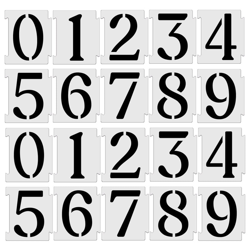 YEAJON 4 Inch Curb Stencil Kit 0-9 Address Number Stencil, 20Pcs Reusable 14 Mil Mylar Plastic Numbers Stencils for Painting on Road, Wall, Wood, Mailbox