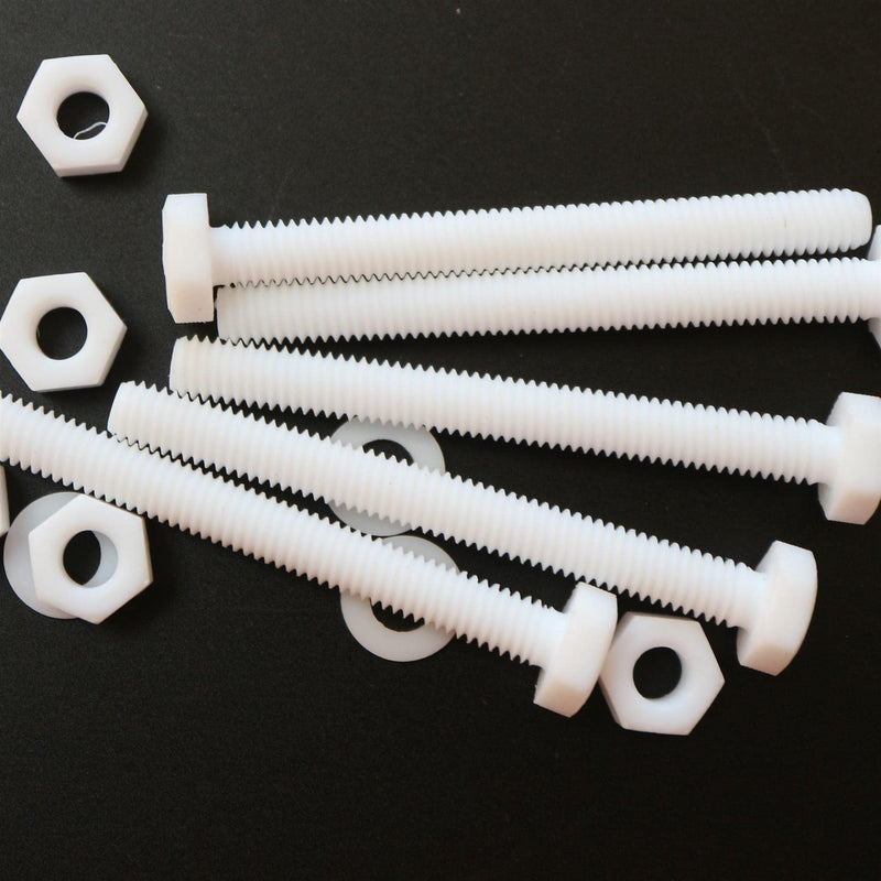 5X Natural PTFE Hex Head Plastic Screws & Bolts M6 x 60 mm, Nuts & Washers
