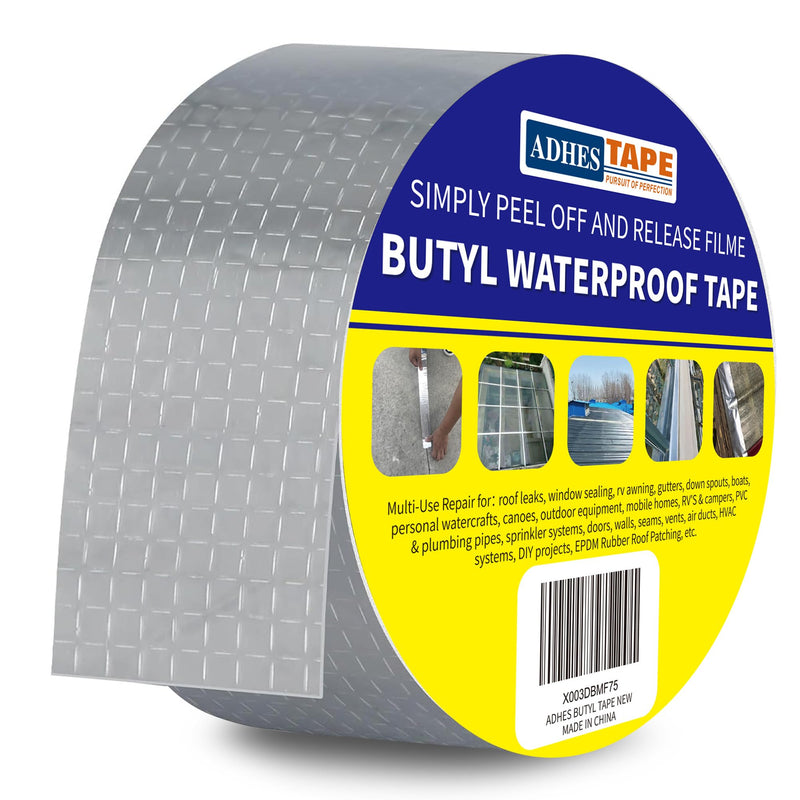 ADHES Butyl Tape Waterproof Tape Aluminum Foil Tape 2 Inch x 16 Feet, Butyl Sealant Tape for RV Repair, Window, Silicone, Boat and Pipe Sealing, Glass & EDPM Rubber Roof Patching, Silver 50mm x 5m 1