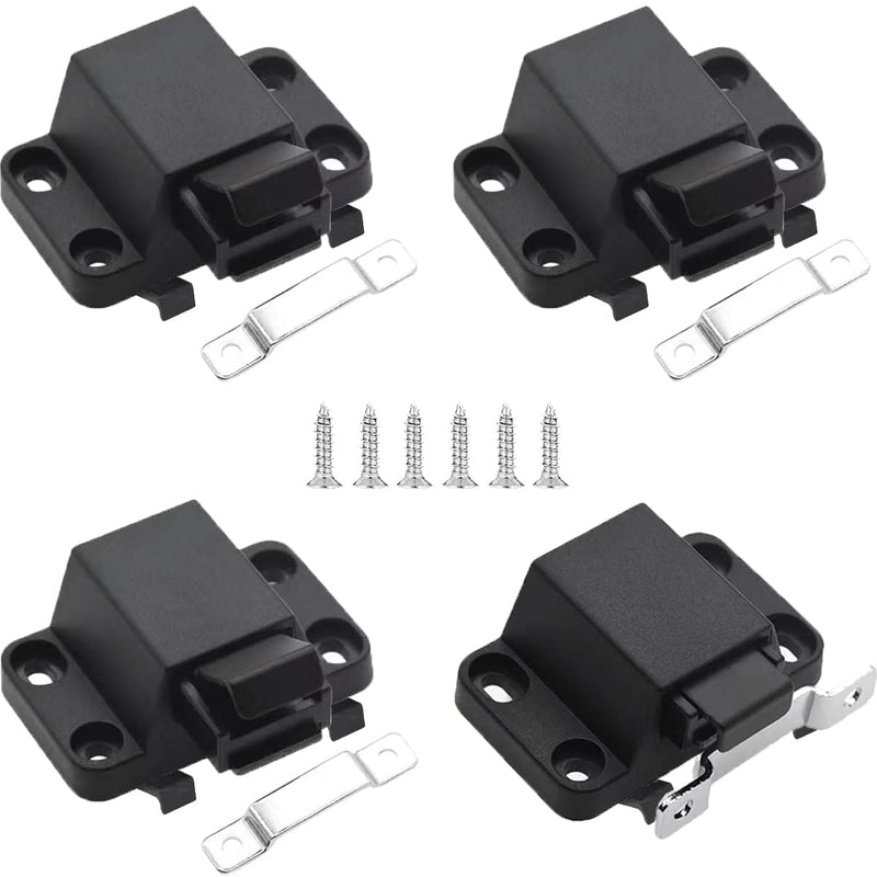 Self-Closing Push to Open Door Latches Hardware CBRIVE 4Pack Kitchen Cabinets Push Latch & Lock Heavy Duty Touch Latch and Catch for Drawers Push Pull Tip On RV Closet Press to Release Strong Pop Out 4 Pack Black-Non Magnetic