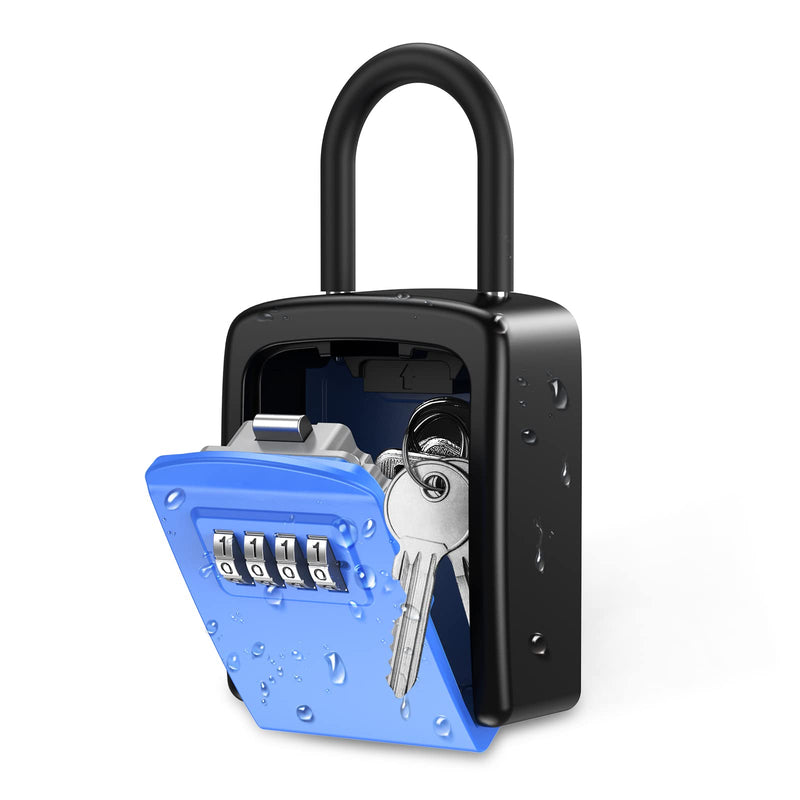 ORIA Key Lock Box, 4 Digit Combination Key Storage Lock Box, Key Safe Box with Removable Shackle, 5 Keys Storage Capacity Waterproof for Indoor Outdoor, Blue, 3.66 inch 1 Piece
