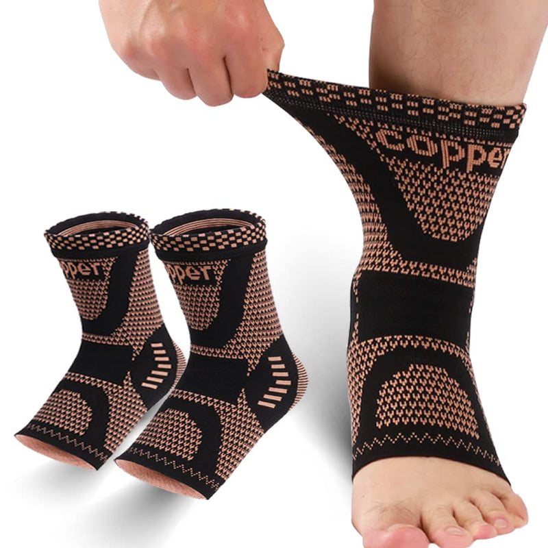Copper Ankle Brace, Copper Infused Ankle Support Compression Sleeve for Men & Women, for Foot Pain Relief,Sprained Ankle, Achilles Tendonitis,Recovery, Daytime or Night Use(L) Yellow- black Large