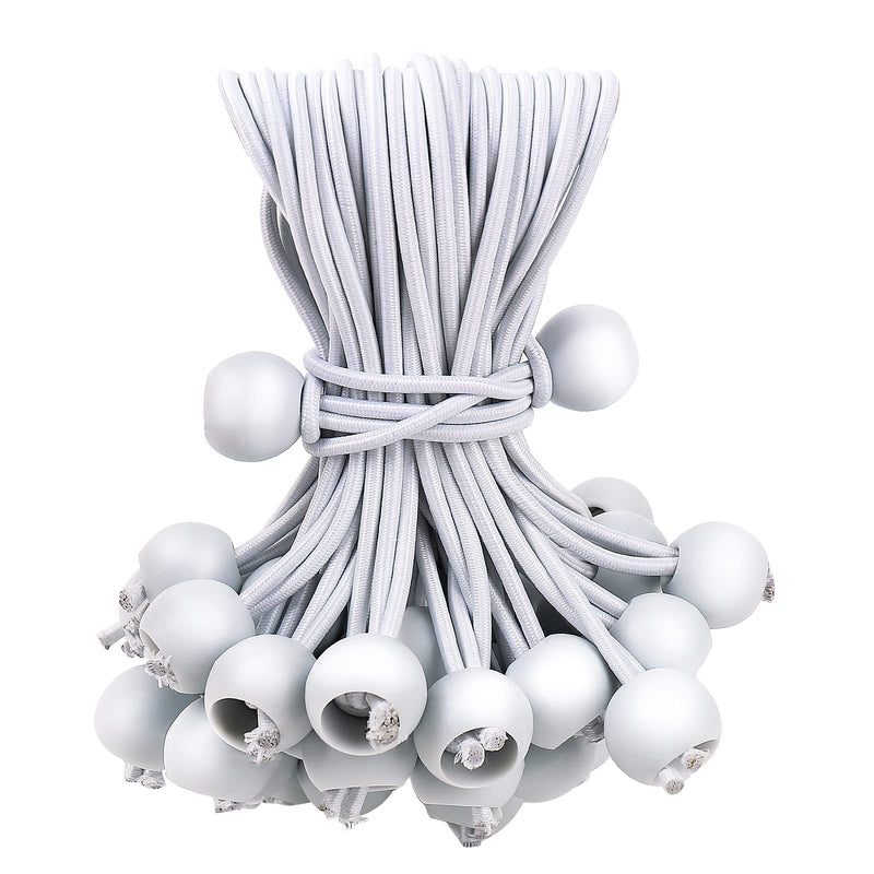 50PCS White Ball Bungee Cords, 6 Inch Heavy Duty Outdoor Bungee Cord with Balls, Tarp Tie Down Bungee Balls for Shelter, Camping, Cargo,Tent Poles UV Resistant