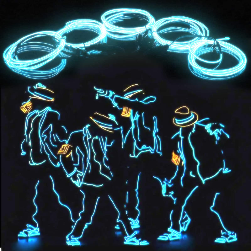EL Wire-5 in 1 Meter Portable Neon Rope Lights Strip-Wearable Battery Pack Body Lights-360°Illumination-Super Bright-Cuttable-DIY Halloween Christmas Festival Party Game Room Cosplay Costume(Ice Blue Ice Blue 5in1