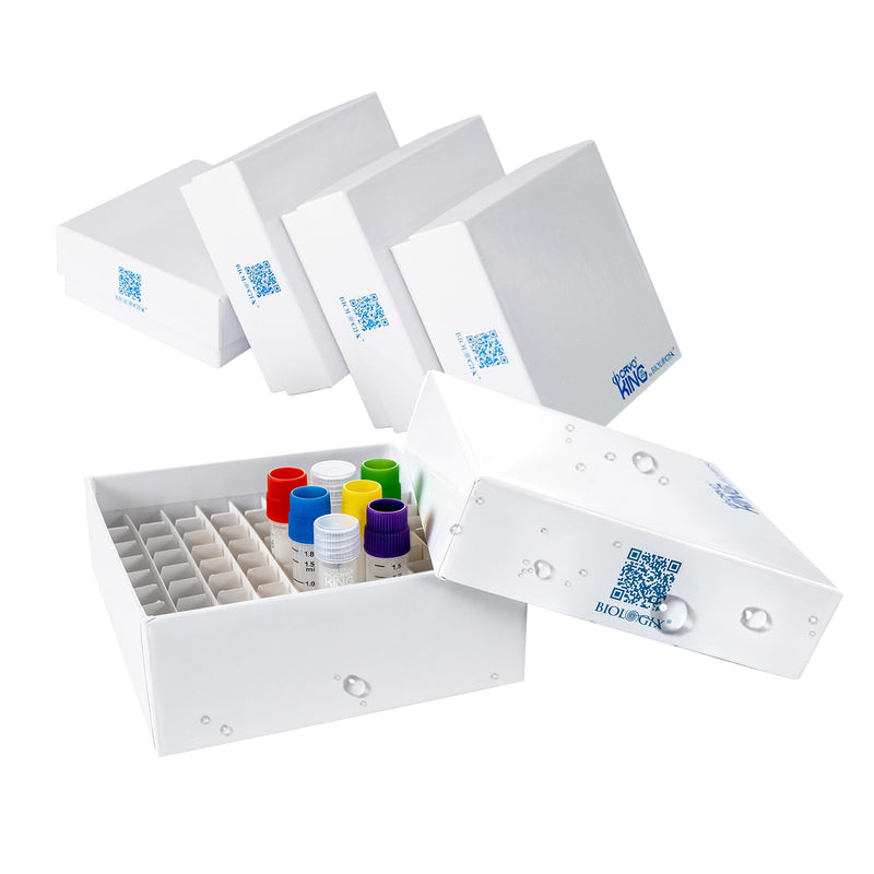 Lab Freezer Box with Plastic Coating, 2 Inch Height Cryobox, 81-Well Microtube Cryo Boxes for Lab Freezer, White, Pack of 5 2 in,81-well