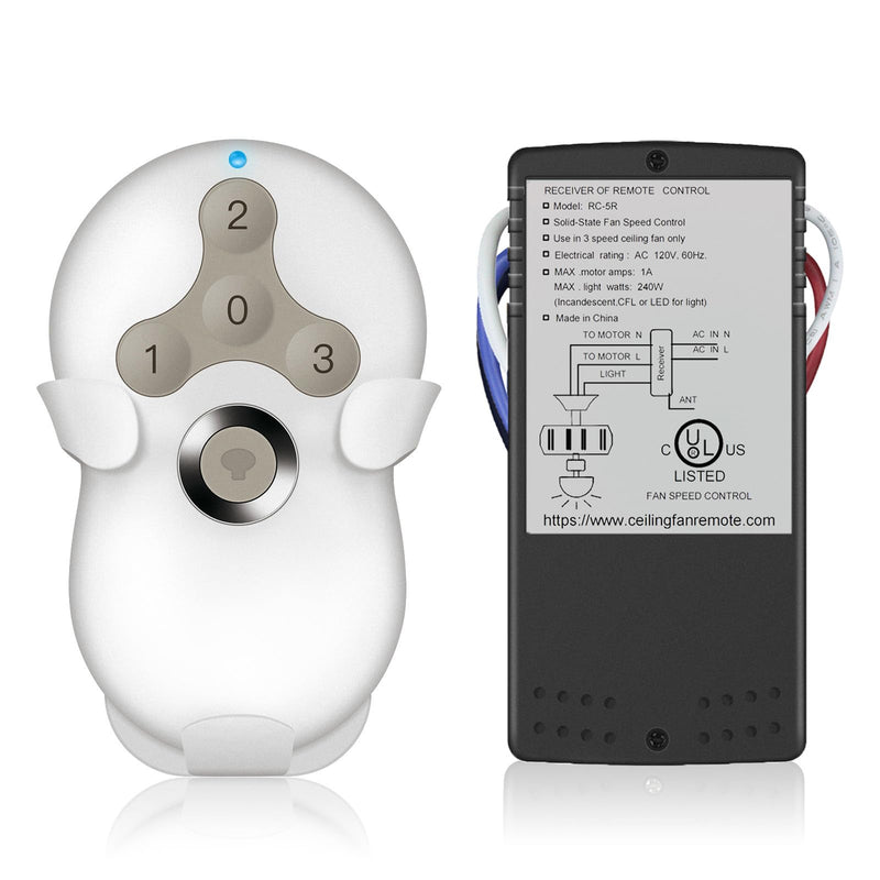 Universal Ceiling Fan Remote Control Kit, Compatible with Hunter, Harbor Breeze Hampton Bay, 3-Speed Control Fans with Dimmer, Remote Works with Hunter 99122 99123 99600 RC-05+5R