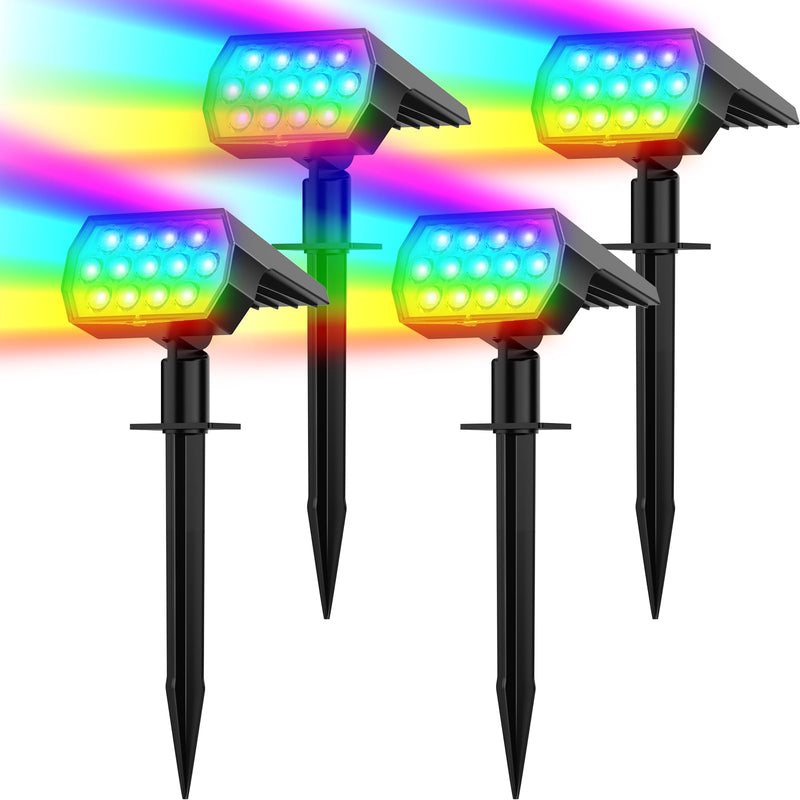 Solar Spot Lights Outdoor Color Changing,[7 Modes/4 Pack] Christmas IP65 Waterproof Landscape Spotlights, Dusk to Dawn Solar Powered Security Light for Patio Gate Walkway Pool Garden Yard Driveway Colorful 4 Pack