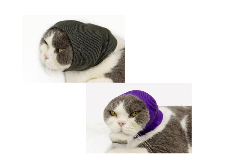 Pet War Flap Head Wrap (2 Pack), No Flap Ear Wrap Cat Small Headband Ears Happy Head Scarf Ear Wrap for Cats Grey+Purple S 1Grey+1Purple - PawsPlanet Australia