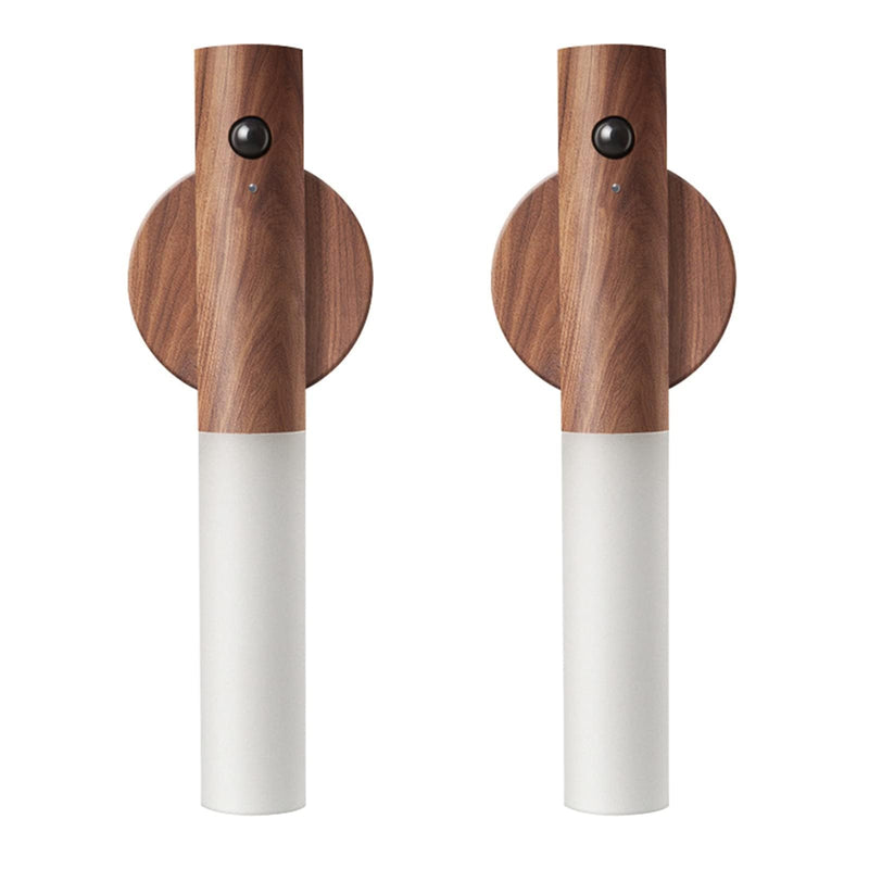 LANDGOO Wooden Motion Sensor Night Lights, Magnet Body Hallway Rechargeable LED Wireless Wall Sconces, Portable Decor Battery Powered Indoor Torch Lighting for Bedroom (Walnut Wood 2PCS) Walnut Wood 2ps