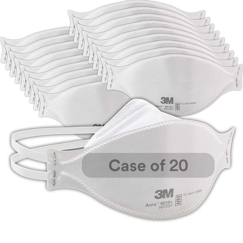 3M Aura Particulate Respirator 9210+, N95, Pack of 20 Disposable Respirators, Convenient Individually Wrapped, NIOSH APPROVED, Stapled Flat Fold Design, Low Profile Design Reduces Eyewear Fogging 1 Pack of 20