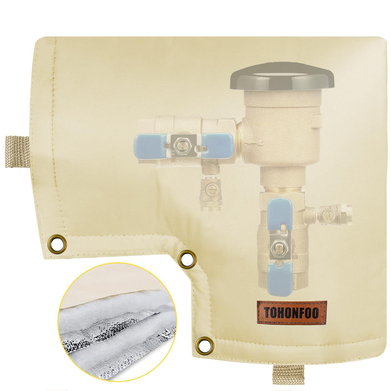 Backflow Preventer Cover Insulated Pouch (5°F) - Pressure Vacuum Breaker Cover - Winter Water Well Pump Covers Sprinkler Valve Cover Insulated - Protects from Severe Snow and Intense Sun 13"W x 12"H Beige