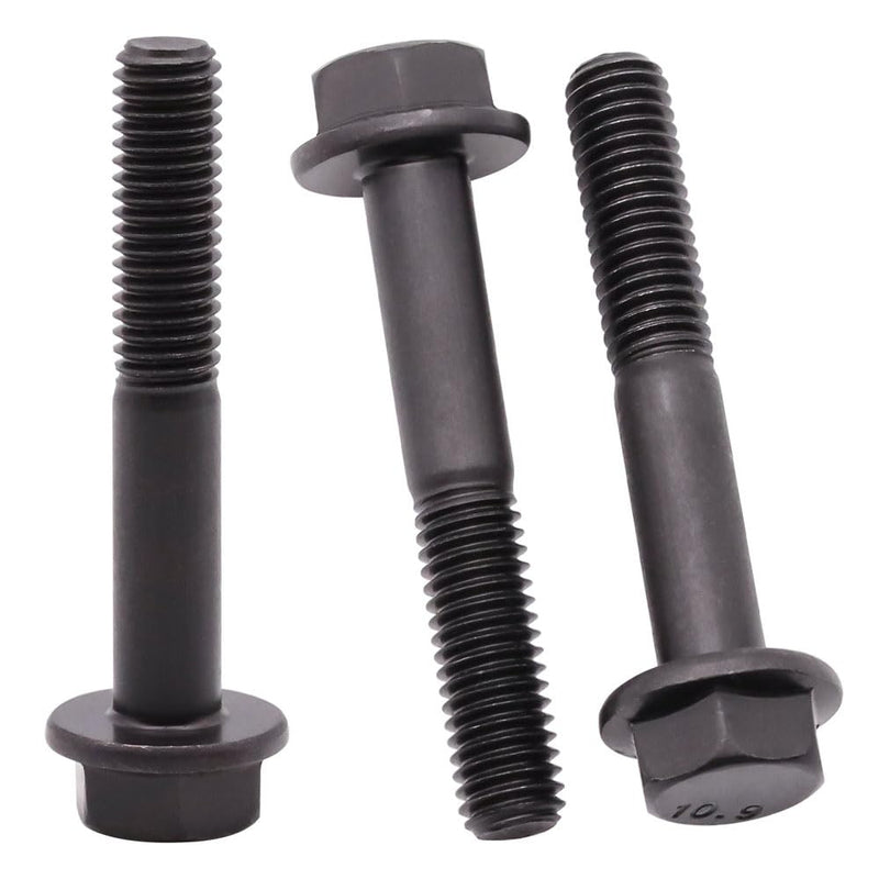 M8-1.25 x 70mm (10 Pack) Flanged Hex Head Bolts, Hexagon Flange Screws Bolts, Black Oxide Finish, 10.9 Grade Alloy Steel, Motocycle Car Bolts Replacements, Partial Thread M8-1.25 x 70mm