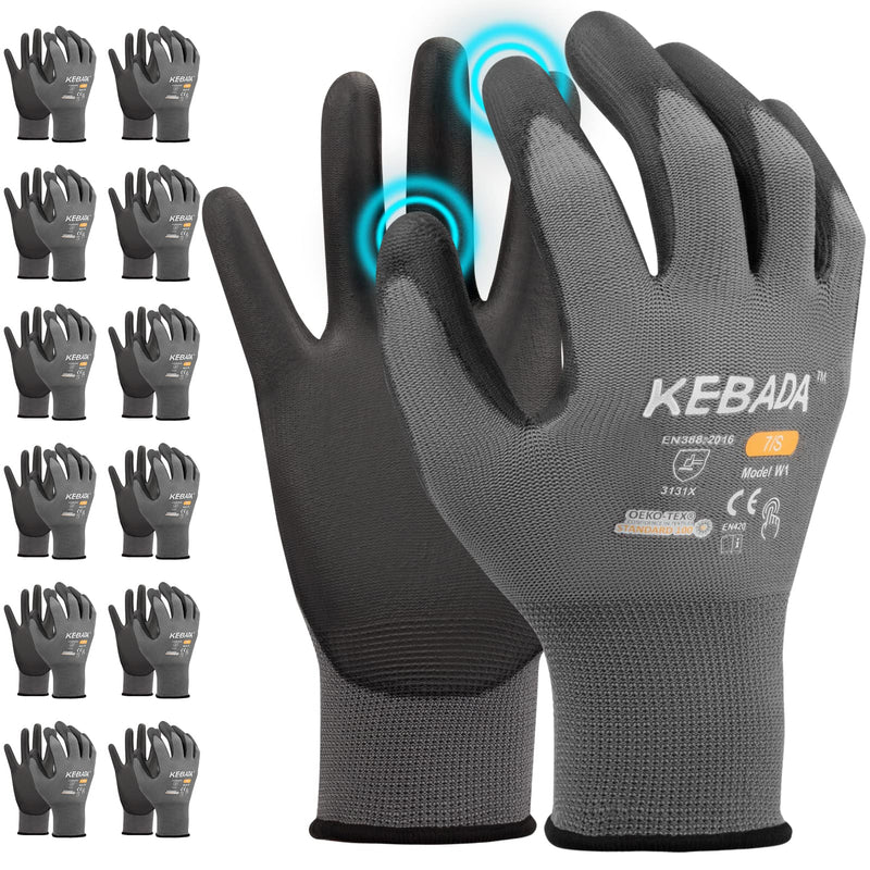 W1 Work Gloves for Men and Women with Grip,12 Pairs Bulk Pack Mechanic Gloves,PU Coating on Palm & Fingers,Breathable Mens Gardening Touchscreen,Lightweight,Gray Large Light Grey - NewNest Australia