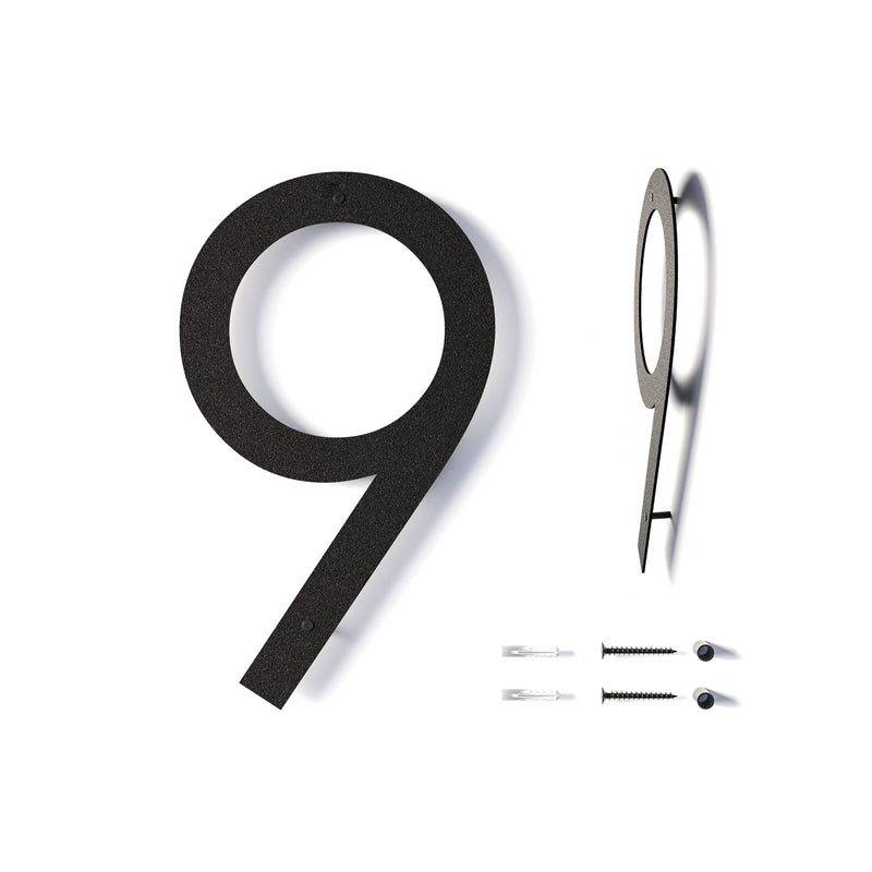 12 Inch Modern Floating House Numbers for Outside | Large Metal House Numbers for Outdoors | Black Coated Rust-Proof Home Address Numbers/Plaques | Metal Numbers 9
