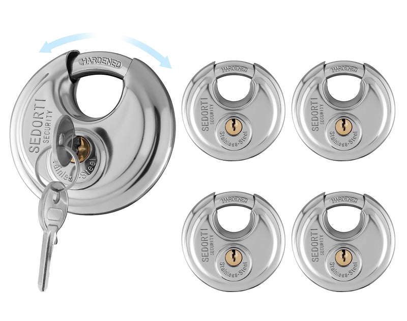5-Pack Disc Padlocks Keyed Alike, 2-3/4 inch Wide, Stainless Steel 304 Round Lock, Waterproof and Rustproof Storage Lock with Brass Keys, Ideal for Storage Unit Gate, Outdoor, Shed, Fence 5 PACK