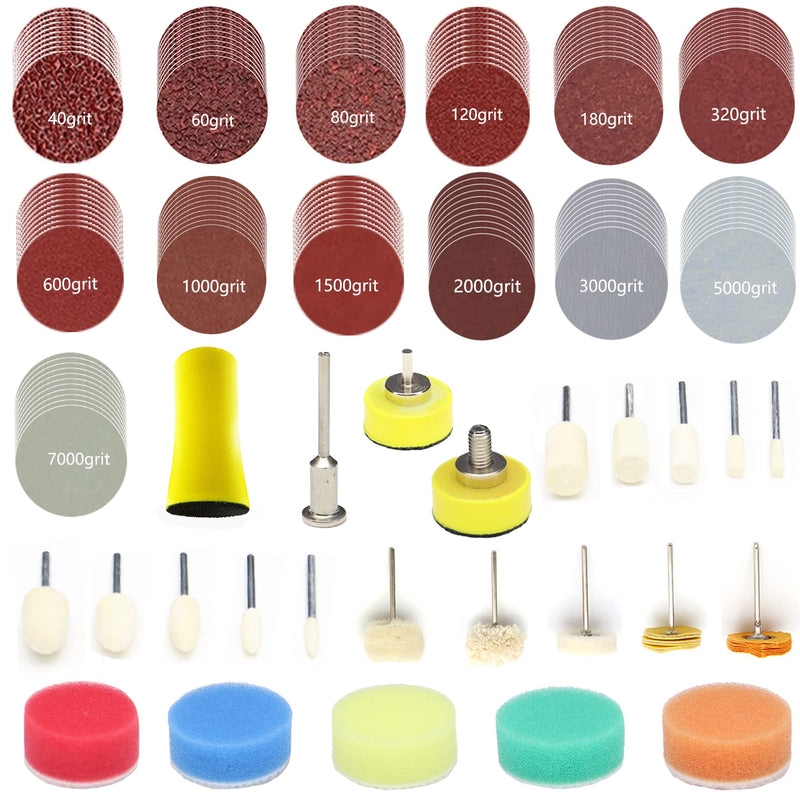 149pcs 1inch Sandpaper 40-7000grit Sanding Disc with Polishing Buffing Wheel Set Shank Backing Pad,Polishing Pads and Buffering Pad for Drill Grinder Rotary Tools, Wood Metal Jewelry 1inch-149pcs