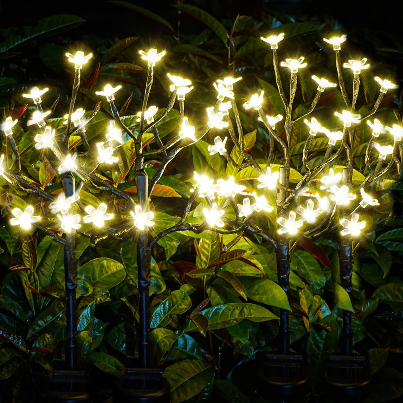 Solar Garden Lights Waterproof, Solar Outdoor Lights Decorative 4Pack, 80Led Solar Powered Flowers Garden Decor, Outdoor Fairy Lights for Yard,Pathway,Lawn,Outside,Garden Christmas Decorations Warm White Cheery 4Pack