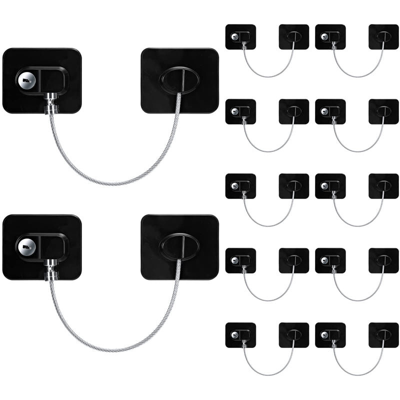12 Pack Refrigerator Lock with 12 Keys Fridge Locks Combination Adhesive Child Safety Cabinet Freezer Door Lock Adult File Drawer Kitchen Appliance Furniture Closet(Black) Black