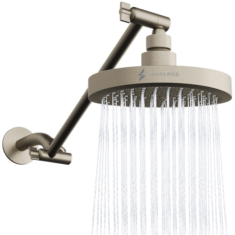 SparkPod Round Rain Shower Head with Extension Arm - Height Adjustable Shower Head with High Pressure Performance - Easy 1-Minute Installation (11" Arm Extension, Elegant Brushed Nickel) 6" Round + 11" Arm 2. Brushed Nickel, 6" Round + 11" Arm - NewNest Australia