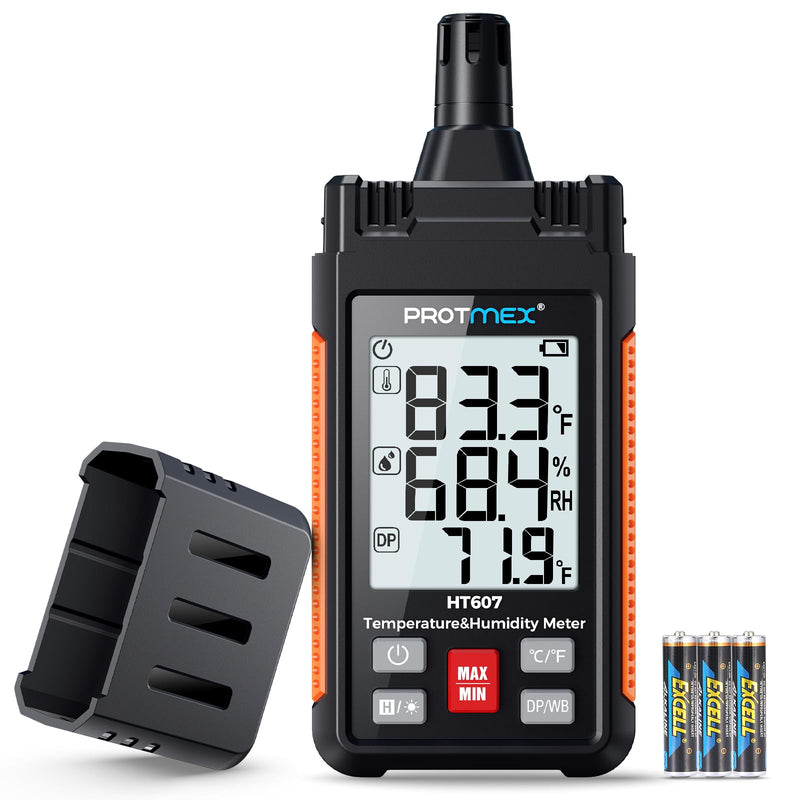 HT607 Temperature Humidity Meter High Precision Digital Hygrometer with Ambient, Relative Humidity, Dew Point, Wet Bulb Thermometer, Min/Max Hold, LCD Backlight with Cover Protector - NewNest Australia
