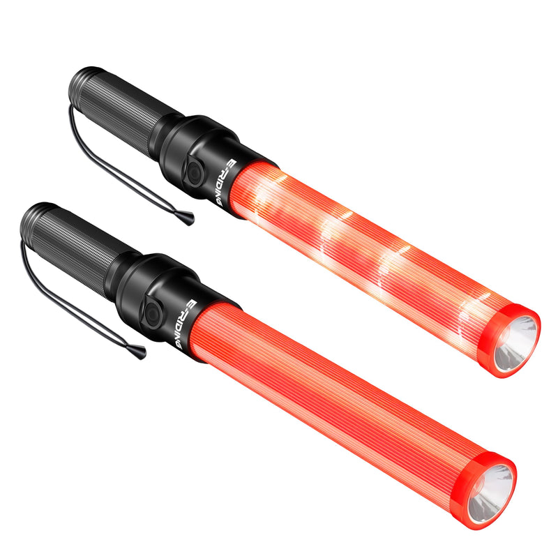2 Pieces 16 Inch Signal Traffic Wand, Traffic Control Wand with White LED on Top, Safety Traffic Baton Light for Parking Guides Outdoor Camping 2 Pack of 16 in