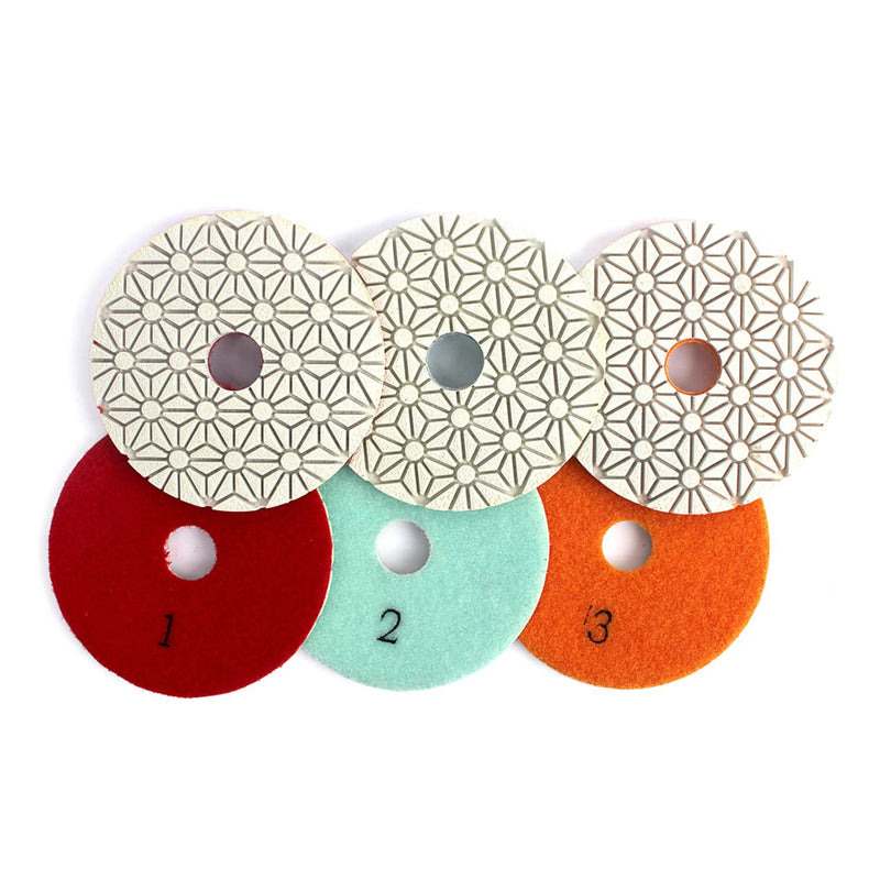100mm 3 Steps Diamond Polishing Pads Flexible Wet Use for Granite Polishing Tool Marble Concrete Grinding Step-1-2-3-3pcs