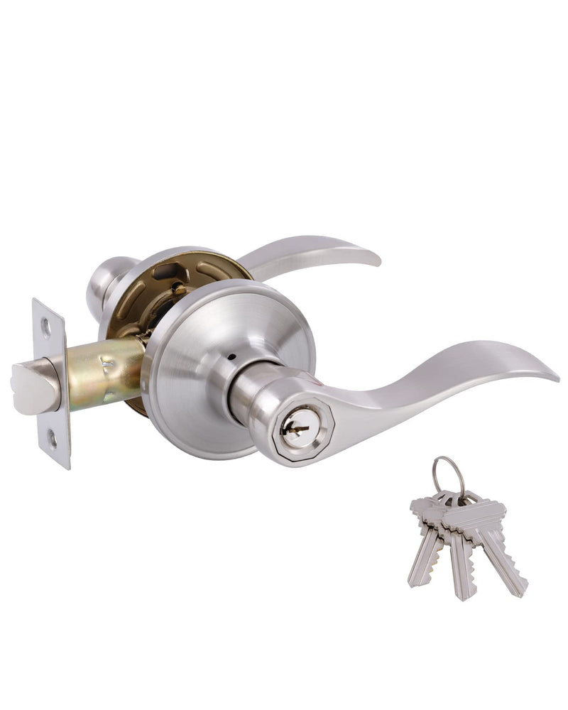Door Levers Interior Keyed Difference Entry Front/Bedroom Door Handles for Left and Right Opened Door with Lock and Keys Set in Satin Nickel 1 Satin Nickel Keyed Difference