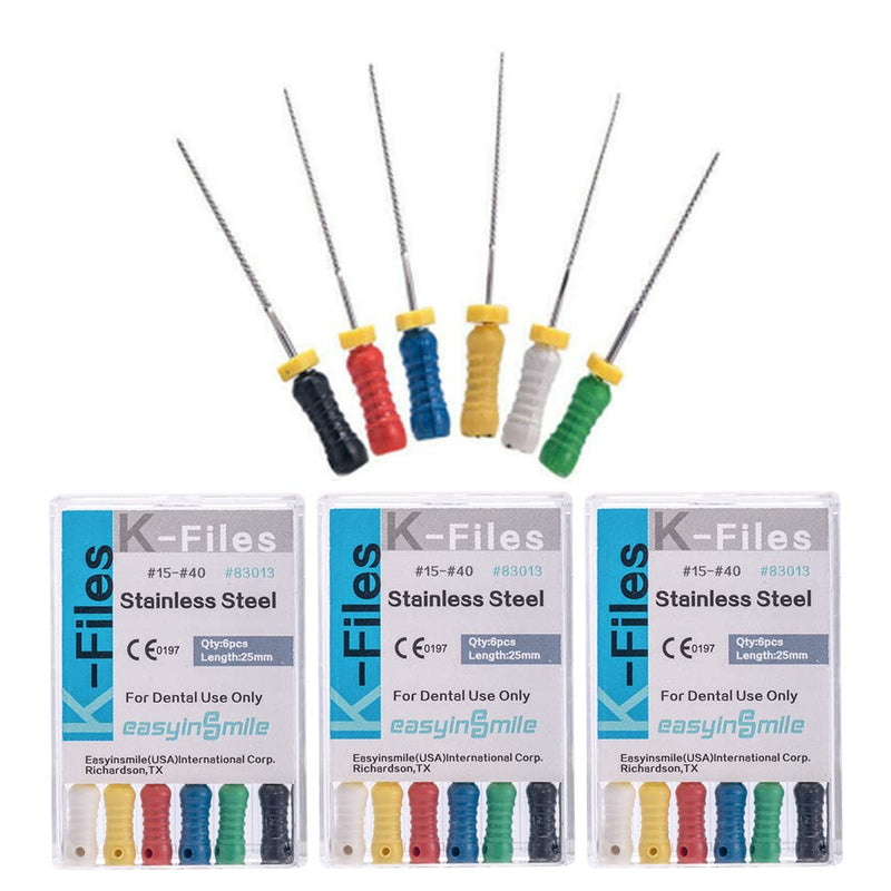 SNAWOP Dental Root Canal Files 3 Packs Stainless Steel Hand Use Endodontic K-Files 25MM Multi Size (#15-40) #15-40
