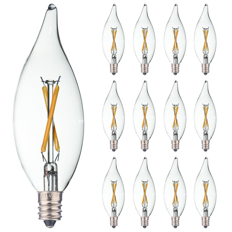 12 Pack E12 Candelabra LED Bulb 20 Watt Equivalent, 2W Clear 2700K Soft Warm White Light Bulbs, CA10 C32 Flame Tip LED Filament Candle Bulbs for Pendant Chandelier Ceiling Fan Wall Sconces C32 CA10 2W 12 Pack 2700k Warm White Light