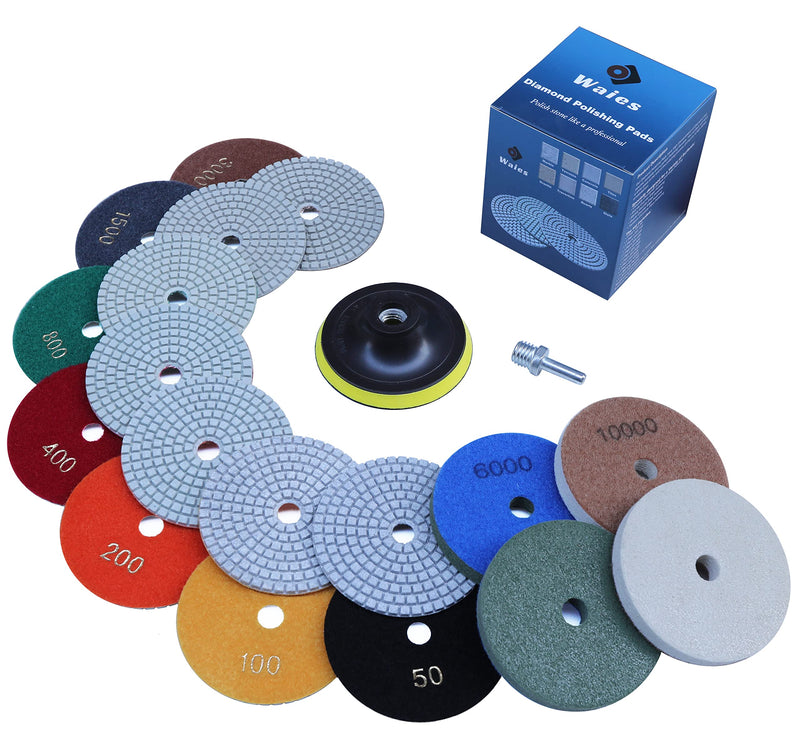 11 PCS 4 Inch Diamond Polishing Pads Kit Wet/Dry 50-10000 Grit for Concrete,Stone Edge,Granite,Tile,Marble,Rock,Countertop,Quartz,for Drill Grinder Polisher