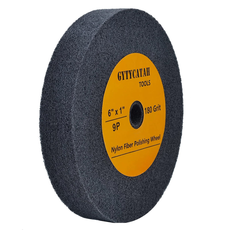 Deburring Wheel, Nylon Fiber Polishing Wheels, Abrasive Silicon Carbide Bench Buffing Grinder Wheel, Dia 6" x 1" Thickness x 5/8" Arbor, 180 Grit, 9P 6" x 1" x 5/8"