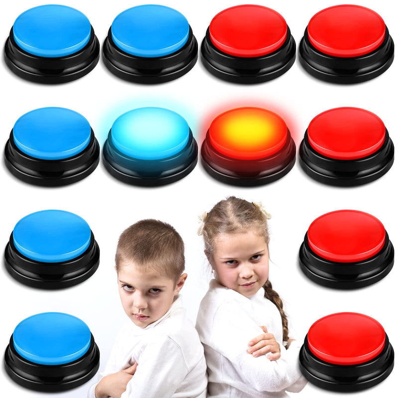 Jerify 12 Packs Recordable Answer Buzzers Learning Recording Sounds and Lights Buzzers Game Show Classroom Communication Buttons for Family Game Study Office Trivia Nights Red Blue