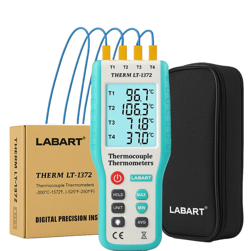 LABART 4-Channel K-Type Digital Thermometer Thermocouple Sensor -200~1372°C/2501°F Sensor