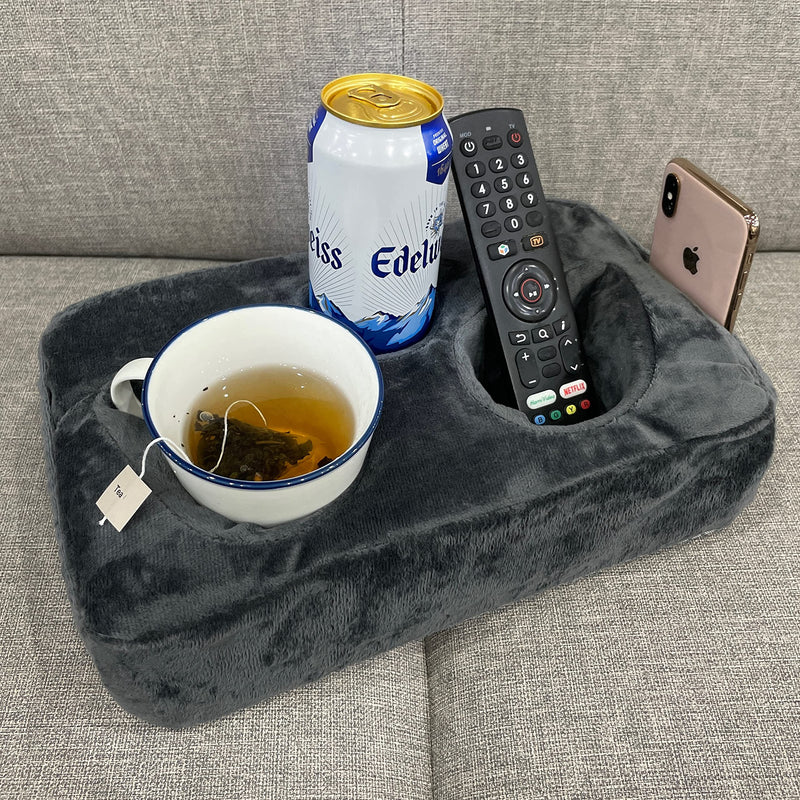 Couch Cup Holder Pillow, Couch Drinks Remotes Holder for Center of Couch, for Sofa, Bed, RV, Car (Gray) Gray