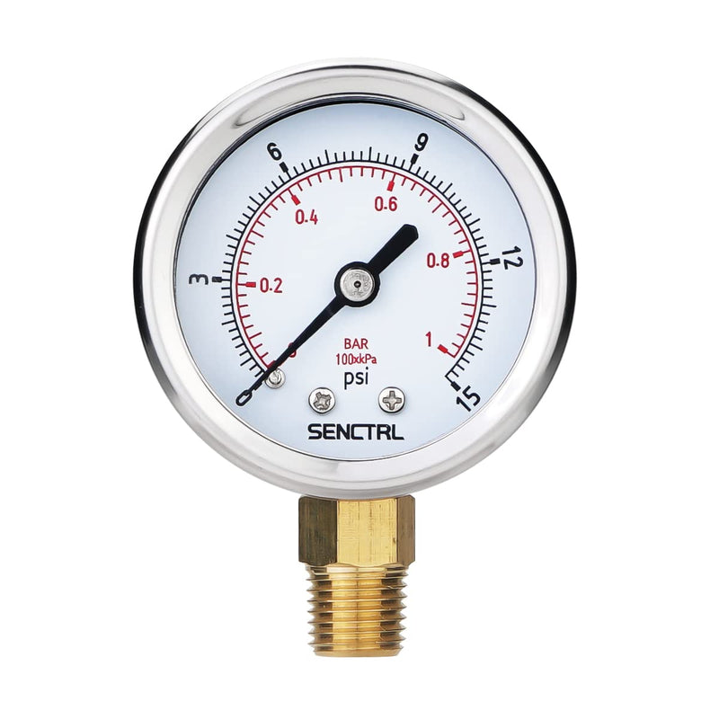 0-15 Psi Low Pressure Gauge, 2" Dial Size, 1/4 Npt Lower Mount, Waterproof, Stainless Steel Case, for Water Air ATV Tire Gas Pressure Test 0-15Psi
