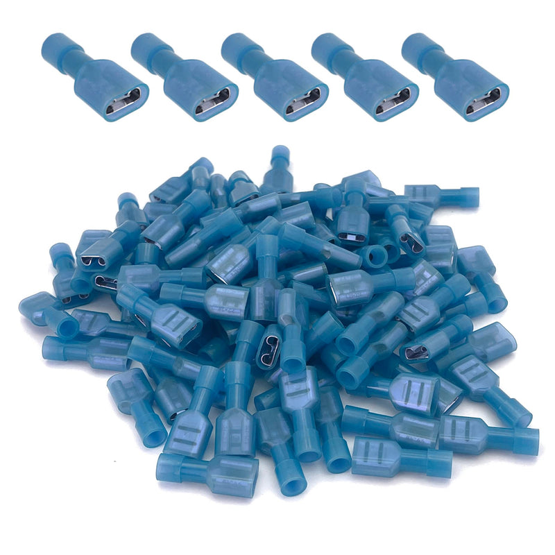 ANGSTROM Female Fully Insulated Nylon Quick Disconnect Spade Terminals 100pcs (16-14ga BLUE) 16-14ga Blue
