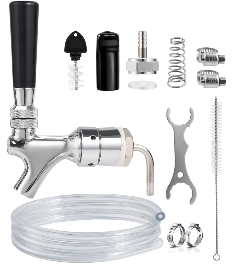 Draft Beer Faucet Beer Line Shank Kit Kegerator Parts Beer Tower Dispenser Replacement Set Self-Closing Beer Tap Wrench I.D.3/16” Beer Tubing 1/4”Keg Coupler Barb Cleaning Brush Tap Cover