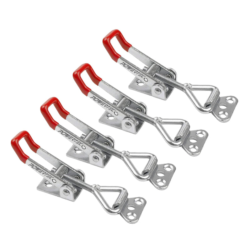POWERTEC 4PK Toggle Clamp, 220 lbs Holding Capacity, 4001 Adjustable Pull Action Latch for Smoker, Tool Box, Woodworking Jigs and Fixtures, Cabinet, Door (20311V) 4001, 4PK