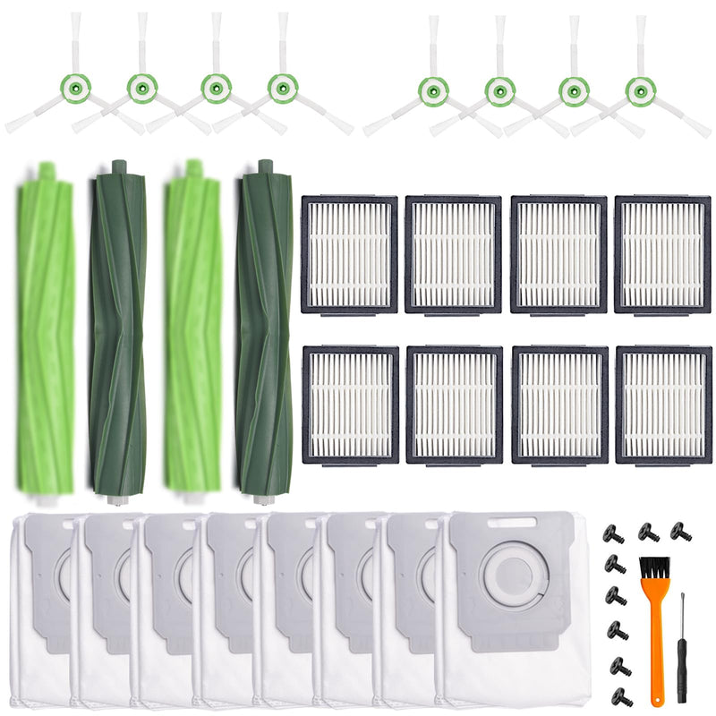26 Replacement Parts for iRobot Roomba i7 i7+ i3 i3+ i4 i4+ i5 i5+ i6 i6+ i8 i8+ E5 E6 E7 Robot Vacuum Accessories, 2 Rubber Roller 8 Filters 8 Side Brushes 8 Vacuum Bags（NOT Fit the Combo J7+） 26 Replacement Parts