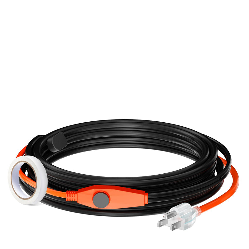 VEVOR Pipe Heating Cable, 18-feet 7W Heat Tape for Pipes with Built-in Thermostat, Protects PVC Hose, Metal and Plastic Pipe from Freezing, 120V 18FT