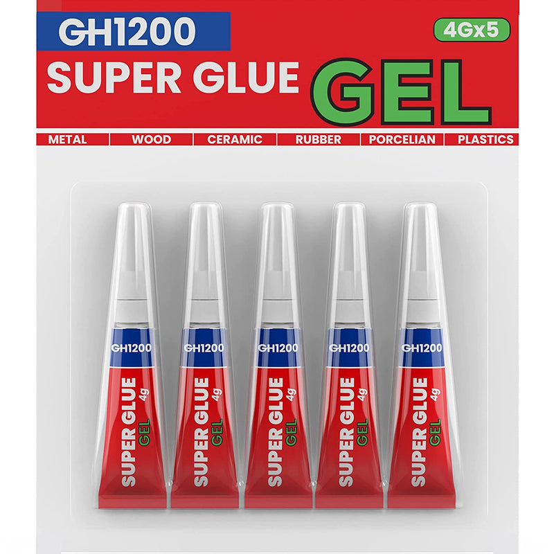 4Gx 5 Value Pack Super Glue Gel All Purpose with Anti Clog Cap. Ca Glue - Strong Adhesive Superglue, Cyanoacrylate Glue for DIY Crafts and Many More 4g x 5 Gel