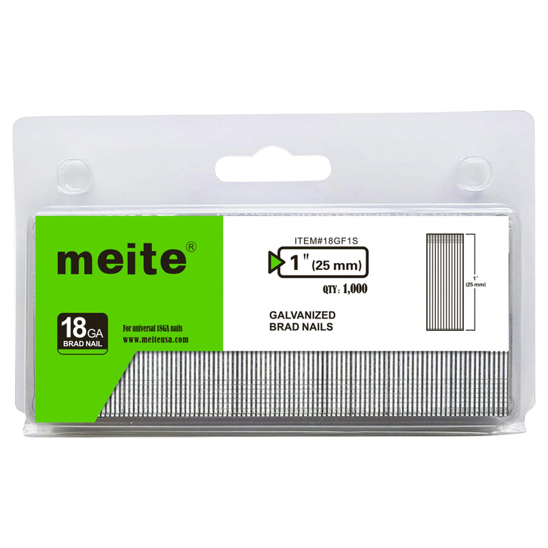 meite 18 Gauge Brad Nails, 1 Inch 18GA Brad Nails Galvanized Small Finishing Nail Gun Nails for Pneumatic, Electric Brad Nailer Gun (1,000 Counts)
