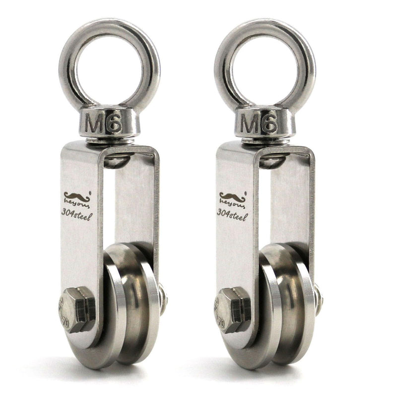 heyous 2pcs U Type Swivel Pulley 304 Stainless Steel Duplex Bearing Detachable 360 Degree Rotation Heavy Duty Traction Wheel