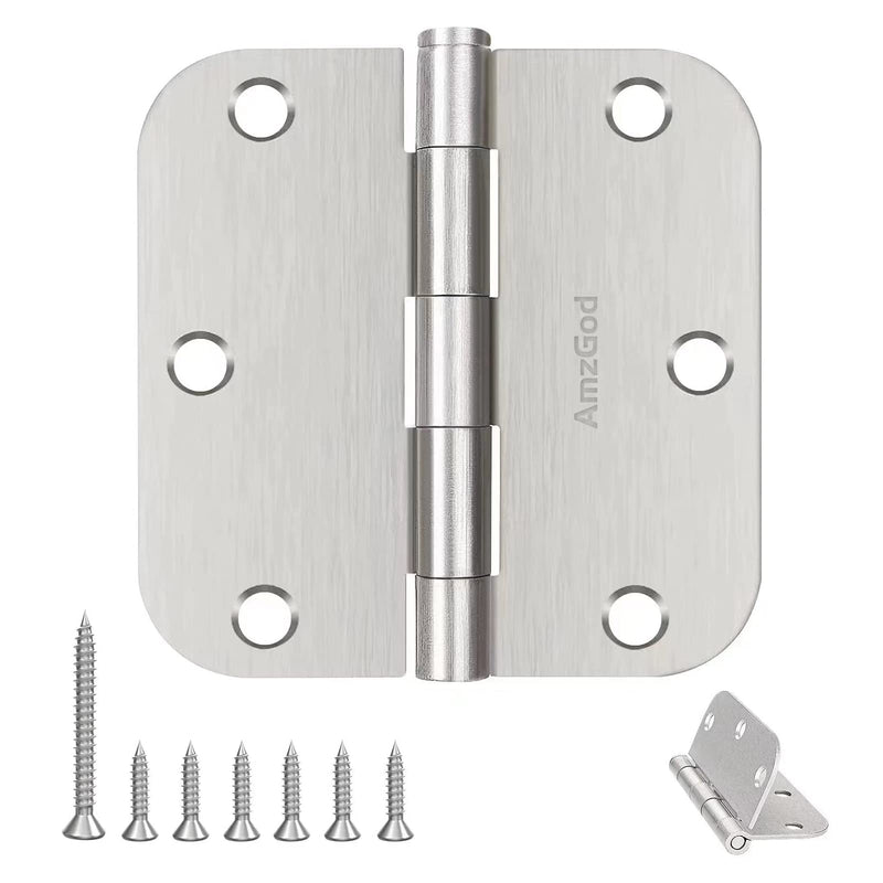 Door Hinges Brushed Nickel - 3 Pack Nickel Door Hinges 3.5 Inch Rounded Interior Satin Nickel Door Hinges with 5/8" Radius - Flat Iron Residential Standard 3 1/2 Inches Silver Door Hardware